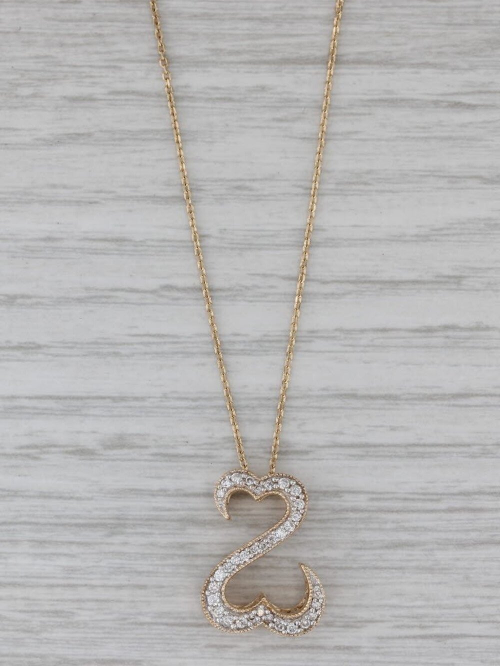 0.16ctw Diamond Open Hearts Pendant Necklace 14k Yellow Gold Jane Seymour